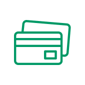 Überall bequem bezahlen Grüne Linienzeichnung: Vorderseite von zwei Kreditkarten.