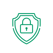 TÜV-geprüfte Sicherheit Grüne Linienzeichnung: Ein Schild mit einem Schloss in der Mitte.